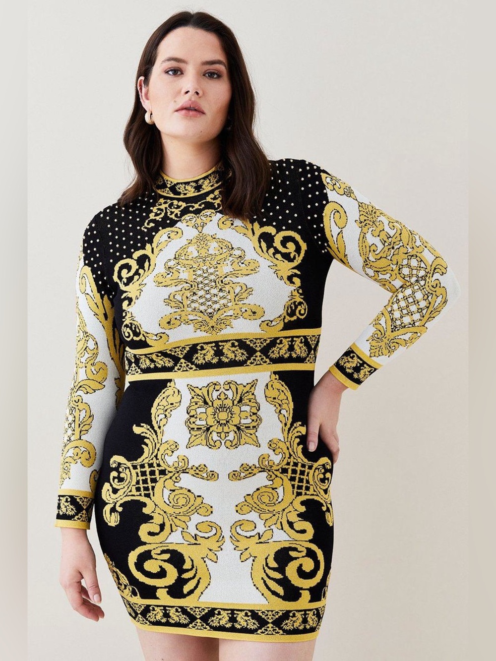 Karen Millen All Over Baroque Jacquard Knit Midi Dress Size XL - WORN ONCE!
